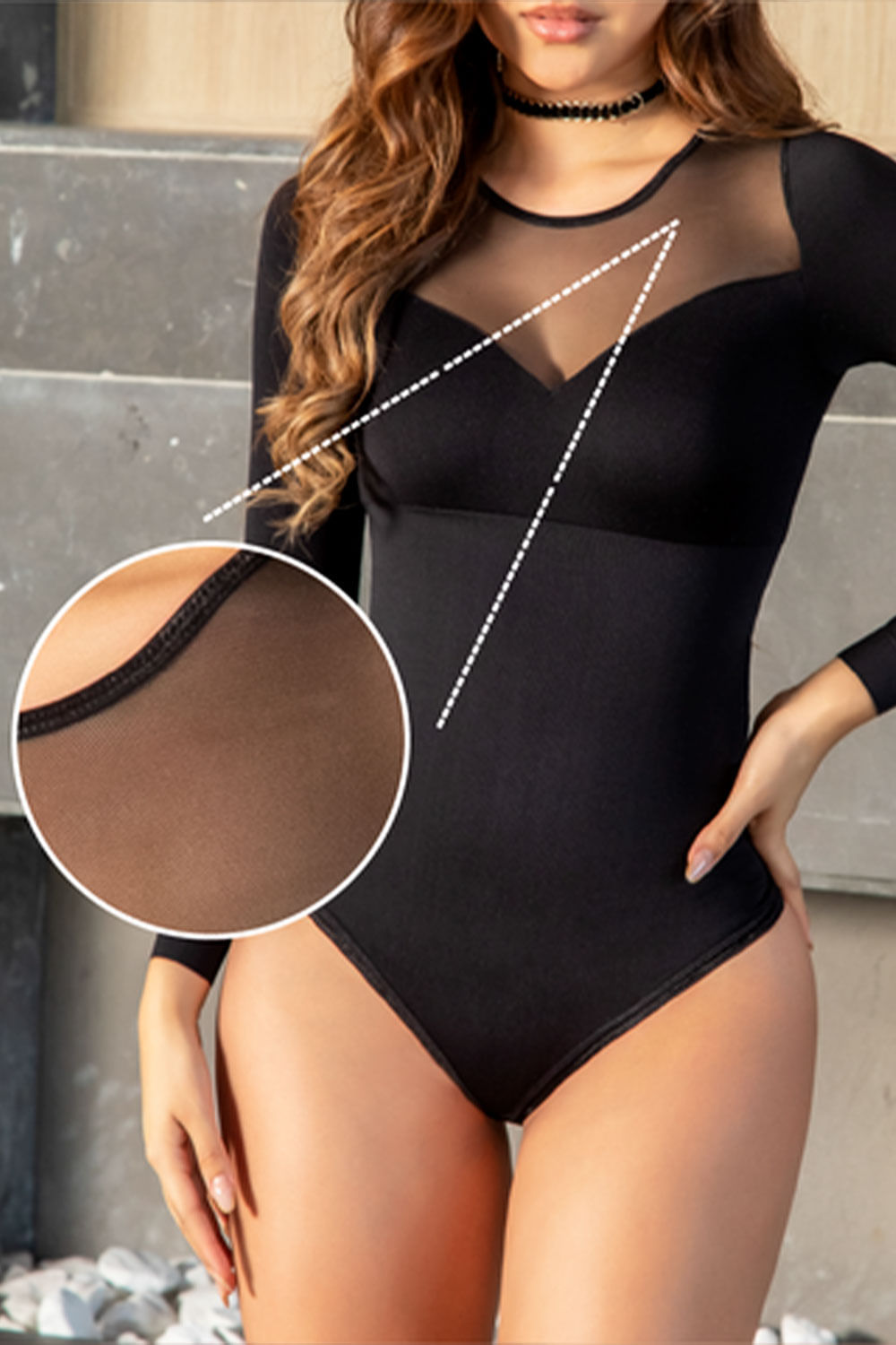 BODY MUJER CONTROL AJUSTE ESCOTE EN MALLA