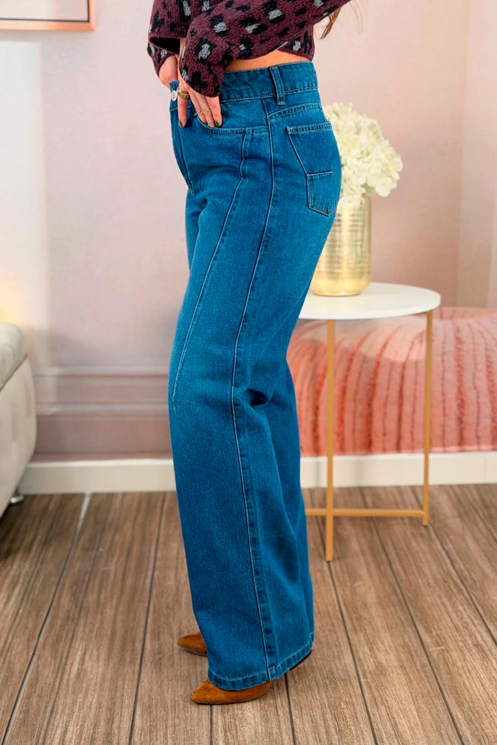 JEAN MUJER WIDE LEG TIRO ALTO CON COSTURAS FRONTALES