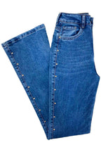 JEAN MUJER TIRO ALTO WIDE LEG TACHUELAS DECORATIVAS AZUL