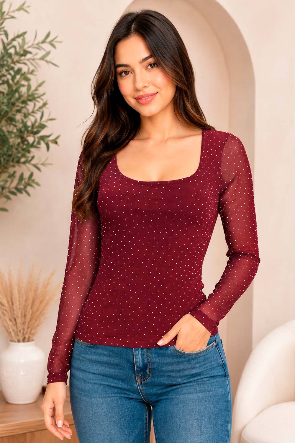 BLUSA MUJER ROSSY SPORT REF 900024 color VINOTINTO