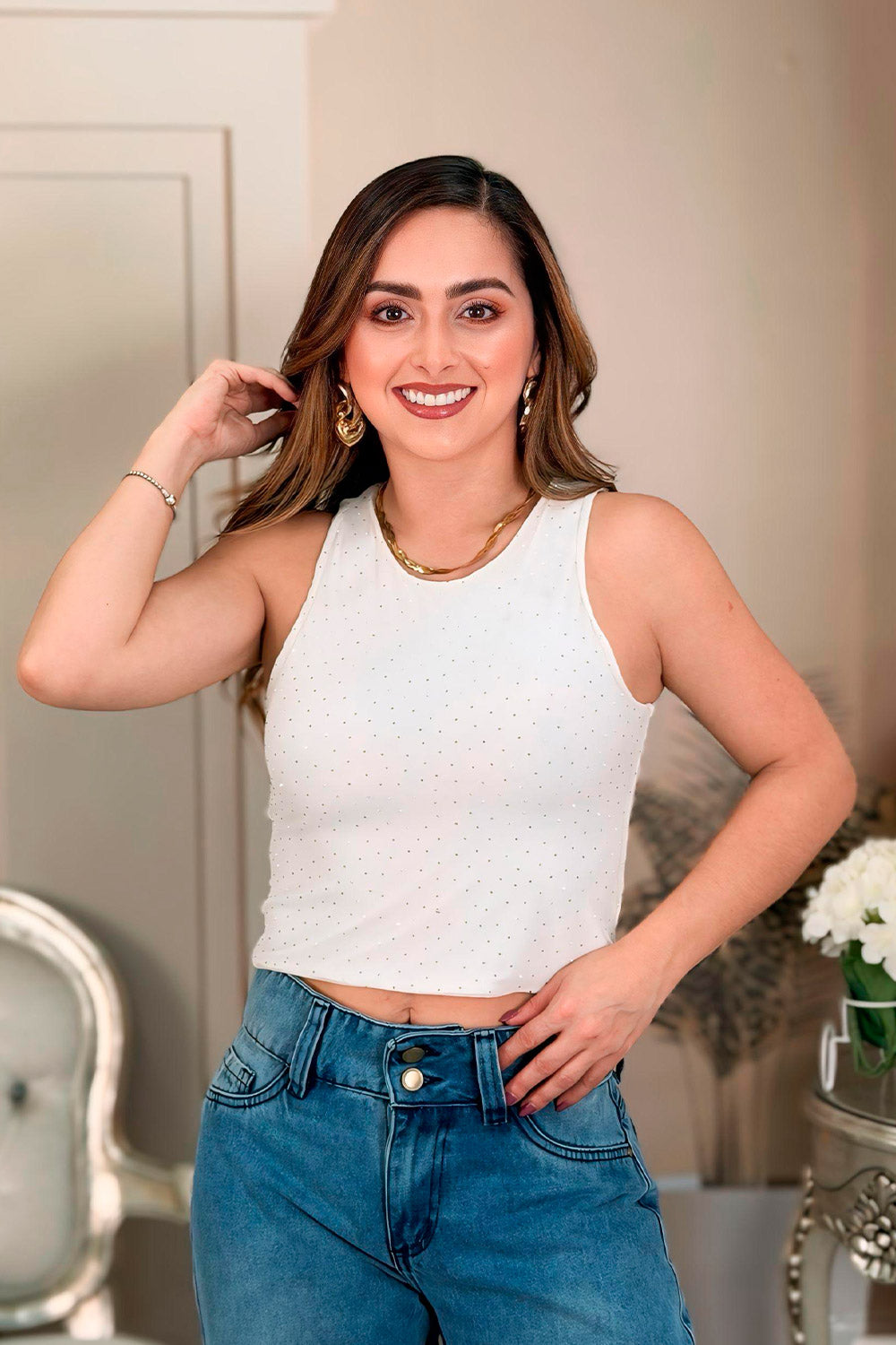 BLUSA MUJER CORTA BRILLANTE