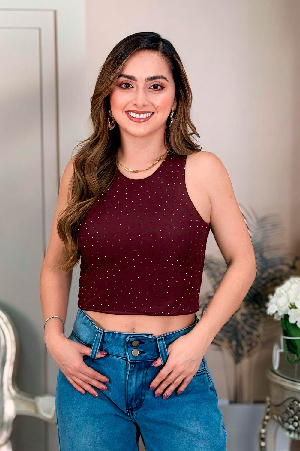BLUSA MUJER CORTA BRILLANTE