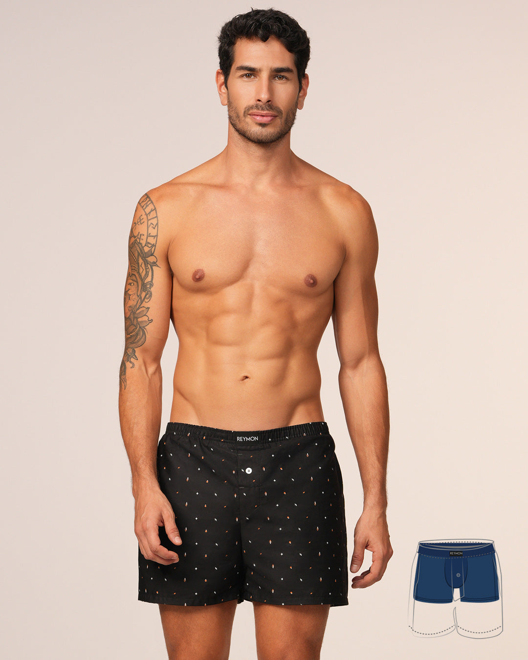 BOXER HOMBRE REYMON REF 3052 PLUS color CUADROS MINI PRINT NEGRO
