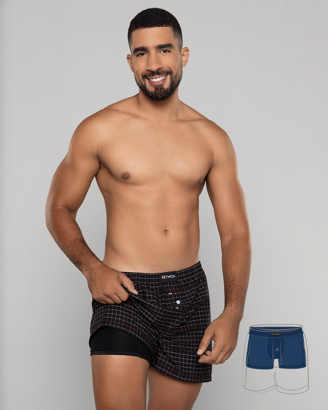 BOXER HOMBRE REYMON REF 3052 color CUADROS NEGRO 1