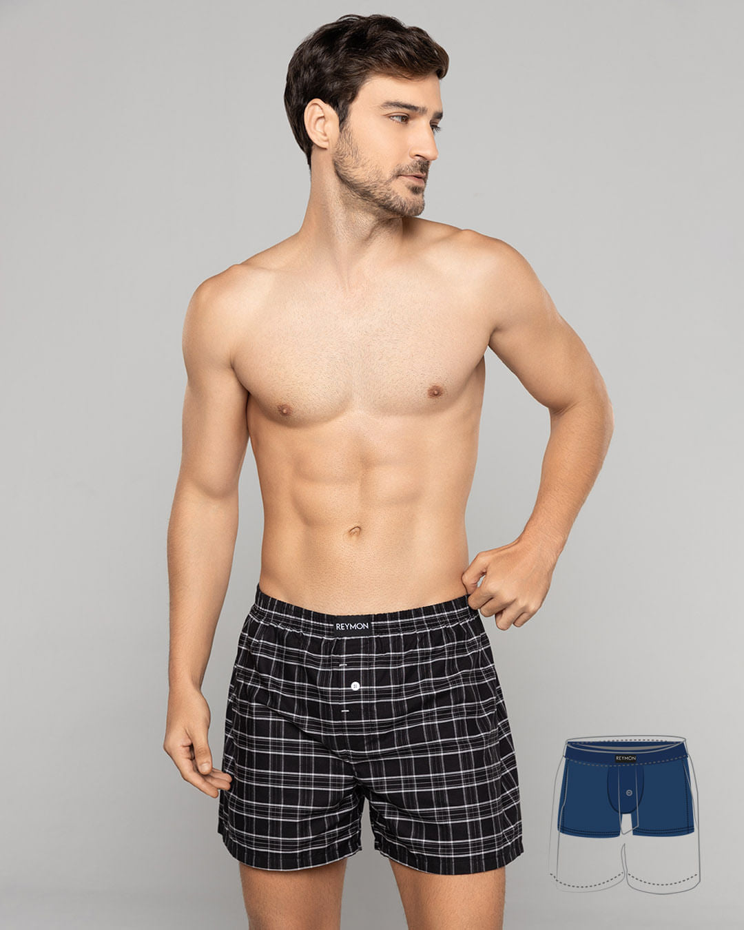 BOXER HOMBRE REYMON REF 3052 color CUADROS NEGRO 2