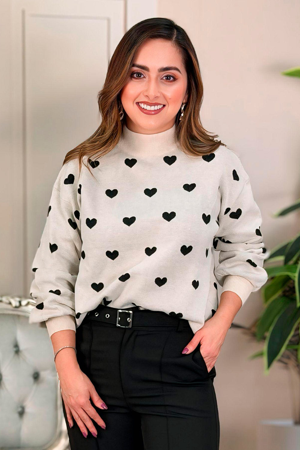 BUZO MUJER TEJIDO ESTAMPADO DE CORAZONES