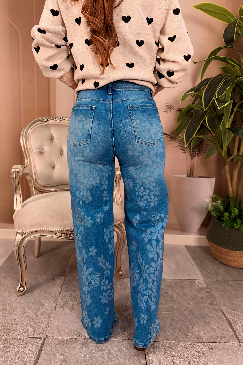 JEAN MUJER WIDE LEG ESTAMPADO FLORAL TIRO ALTO