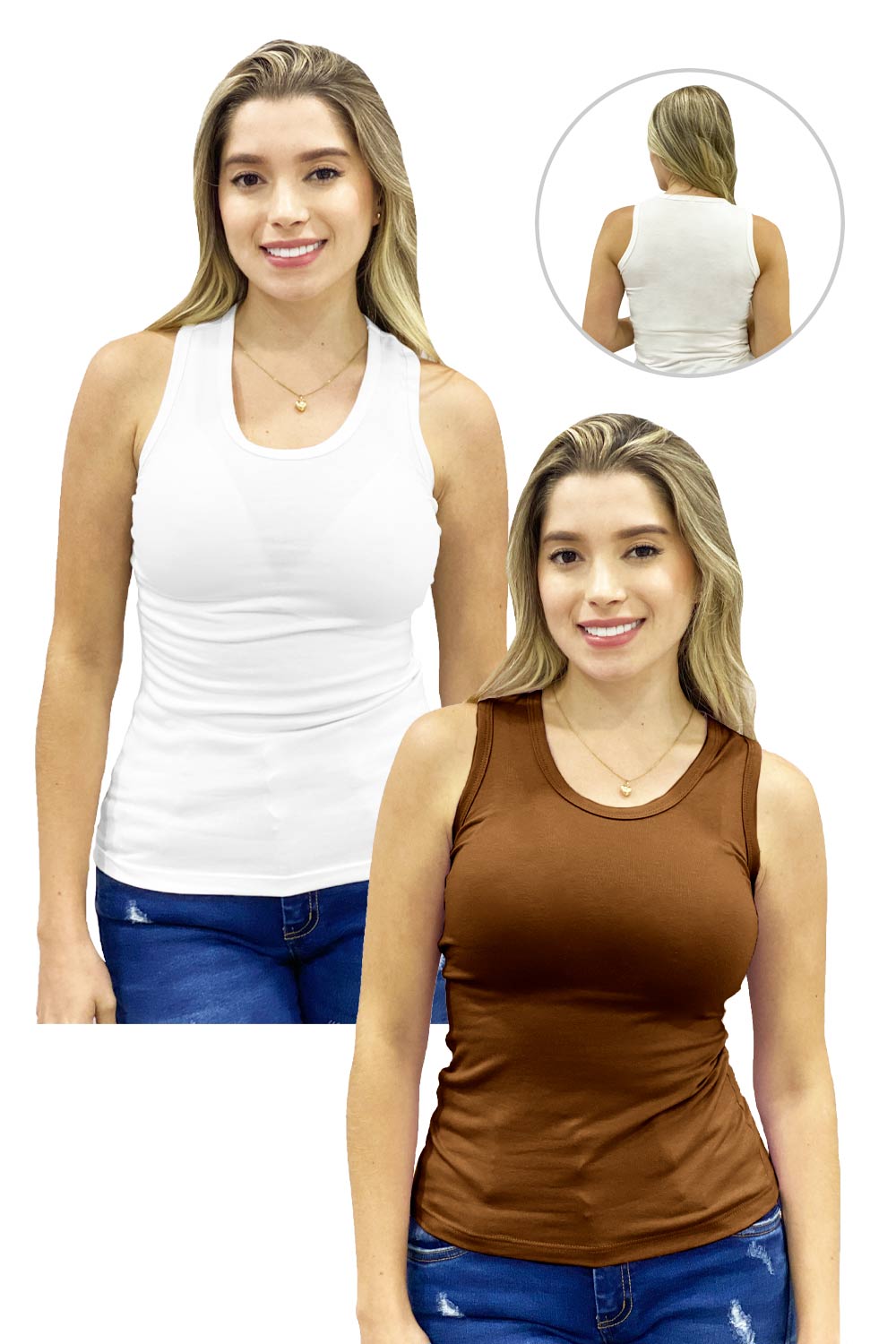 BLUSA MUJER MUNAMU REF 123 X2 color CAFE/BLANCO