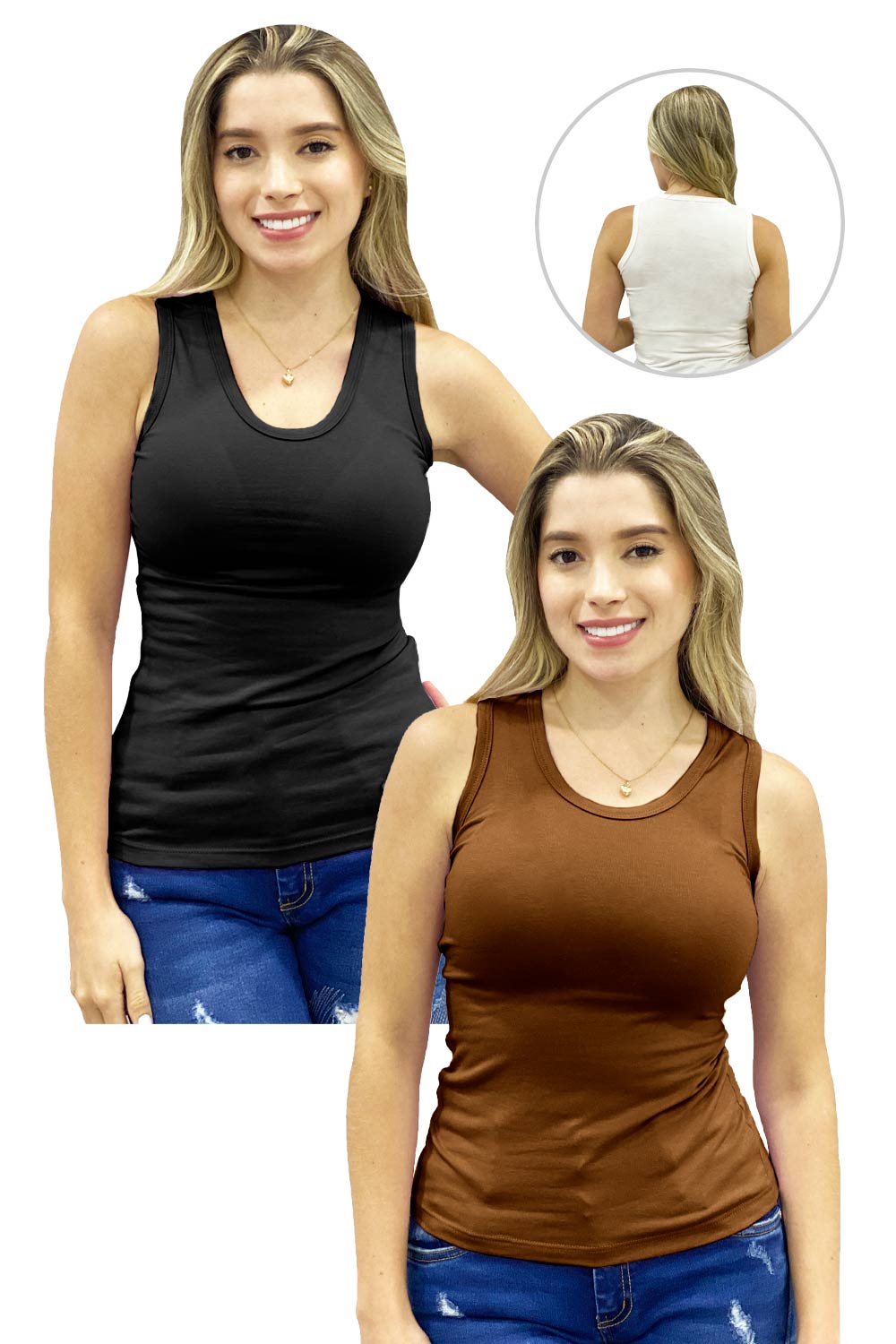 BLUSA MUJER MUNAMU REF 123 X2 color CAFE/NEGRO