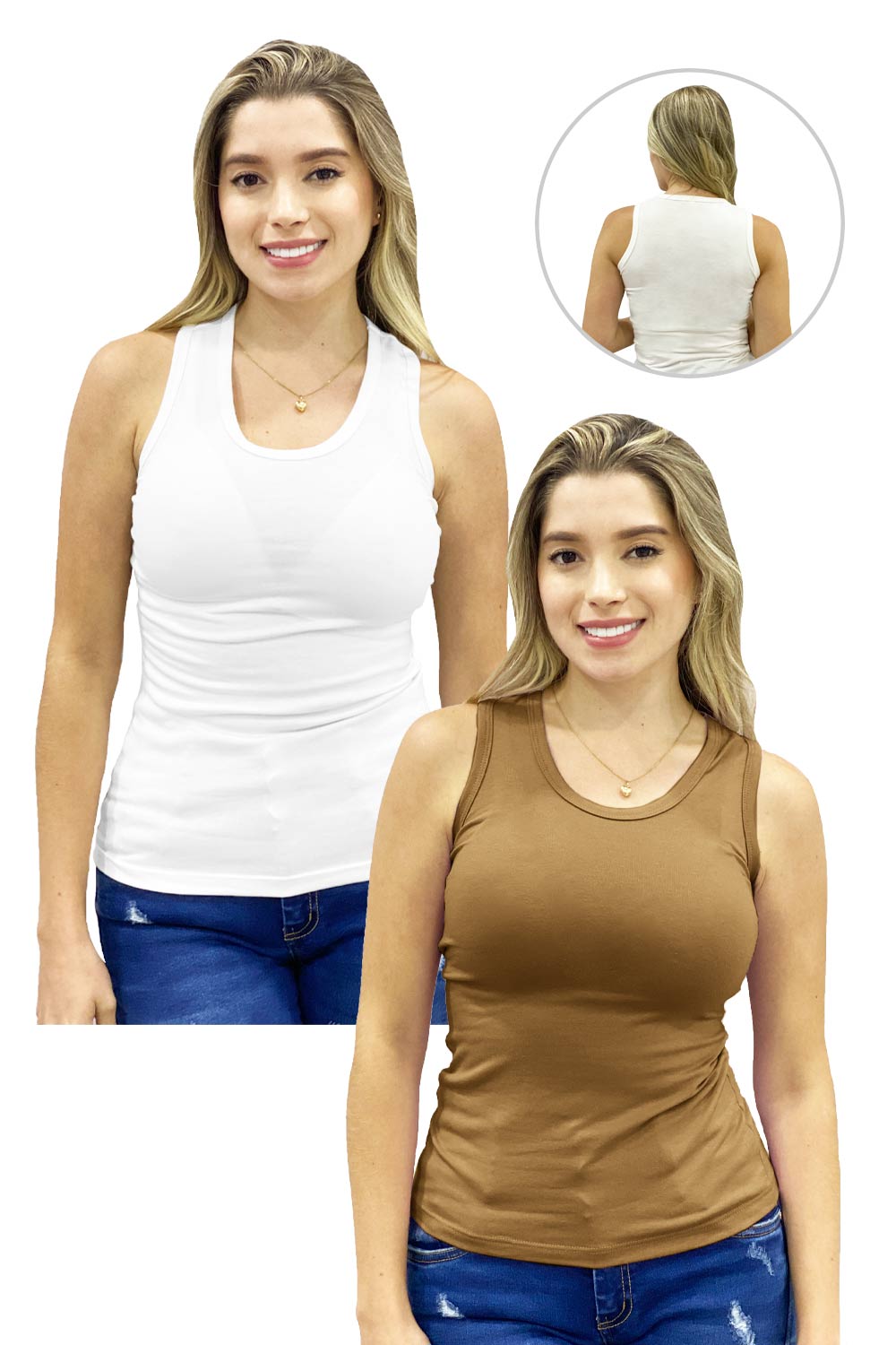 BLUSA MUJER MUNAMU REF 123 X2 color CAQUI/BLANCO