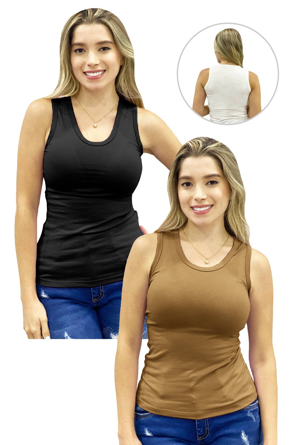 BLUSA MUJER MUNAMU REF 123 X2 color CAQUI/NEGRO