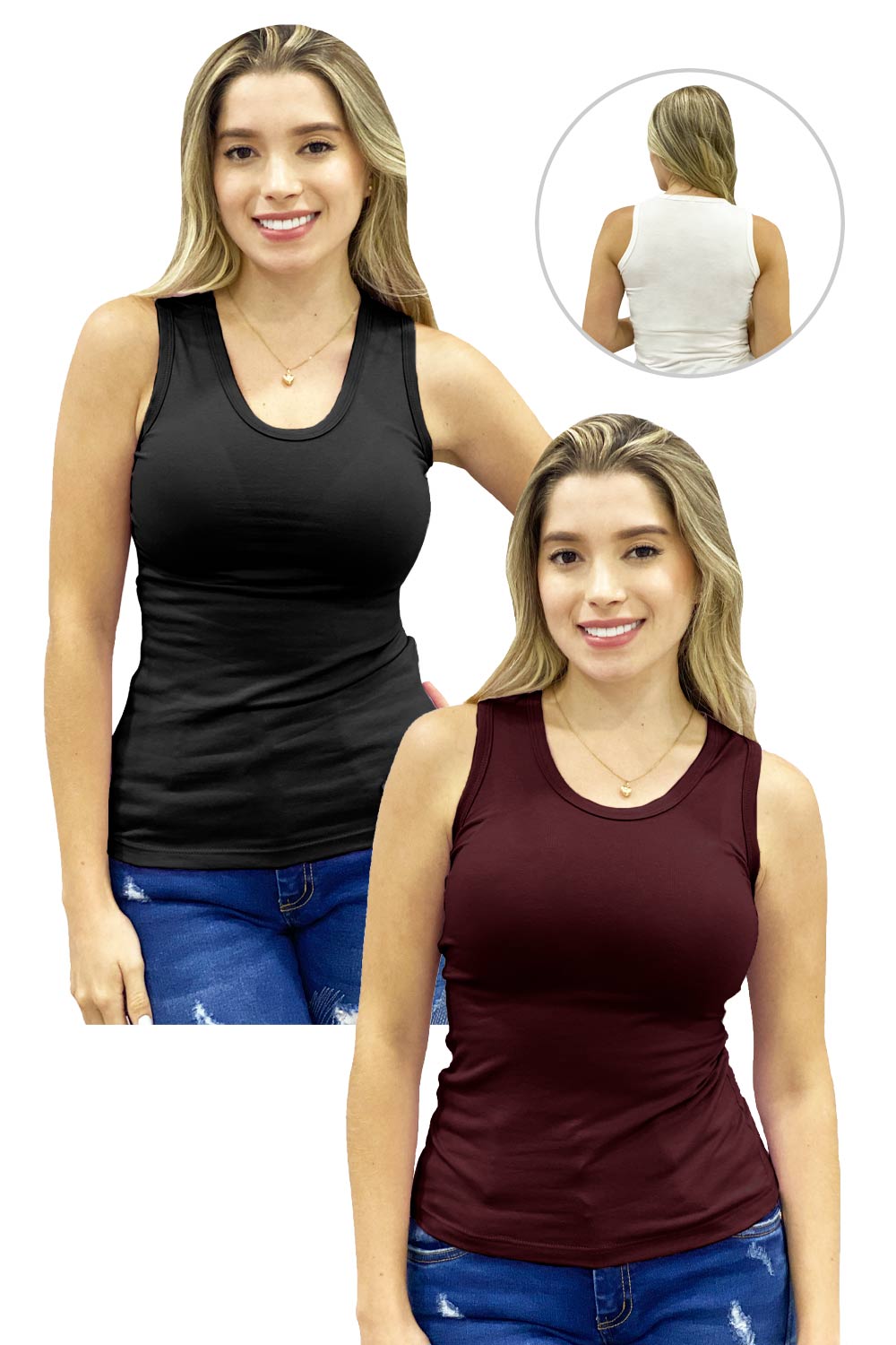 BLUSA MUJER MUNAMU REF 123 X2 color VINOTINTO/NEGRO
