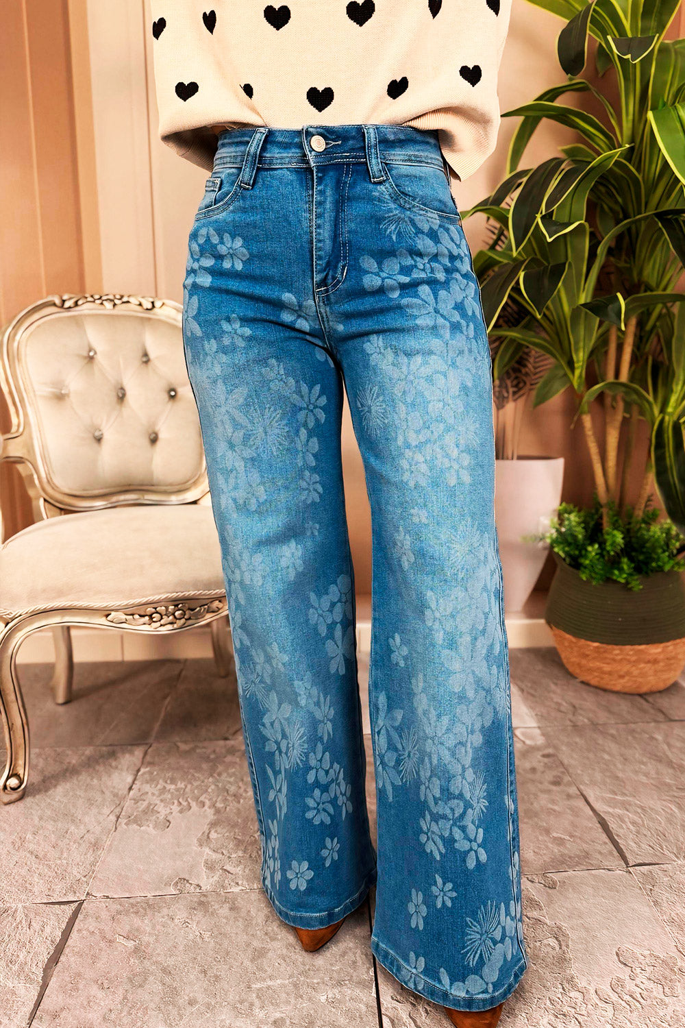 JEAN MUJER WIDE LEG ESTAMPADO FLORAL TIRO ALTO