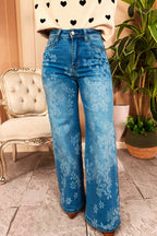 JEAN MUJER WIDE LEG ESTAMPADO FLORAL TIRO ALTO