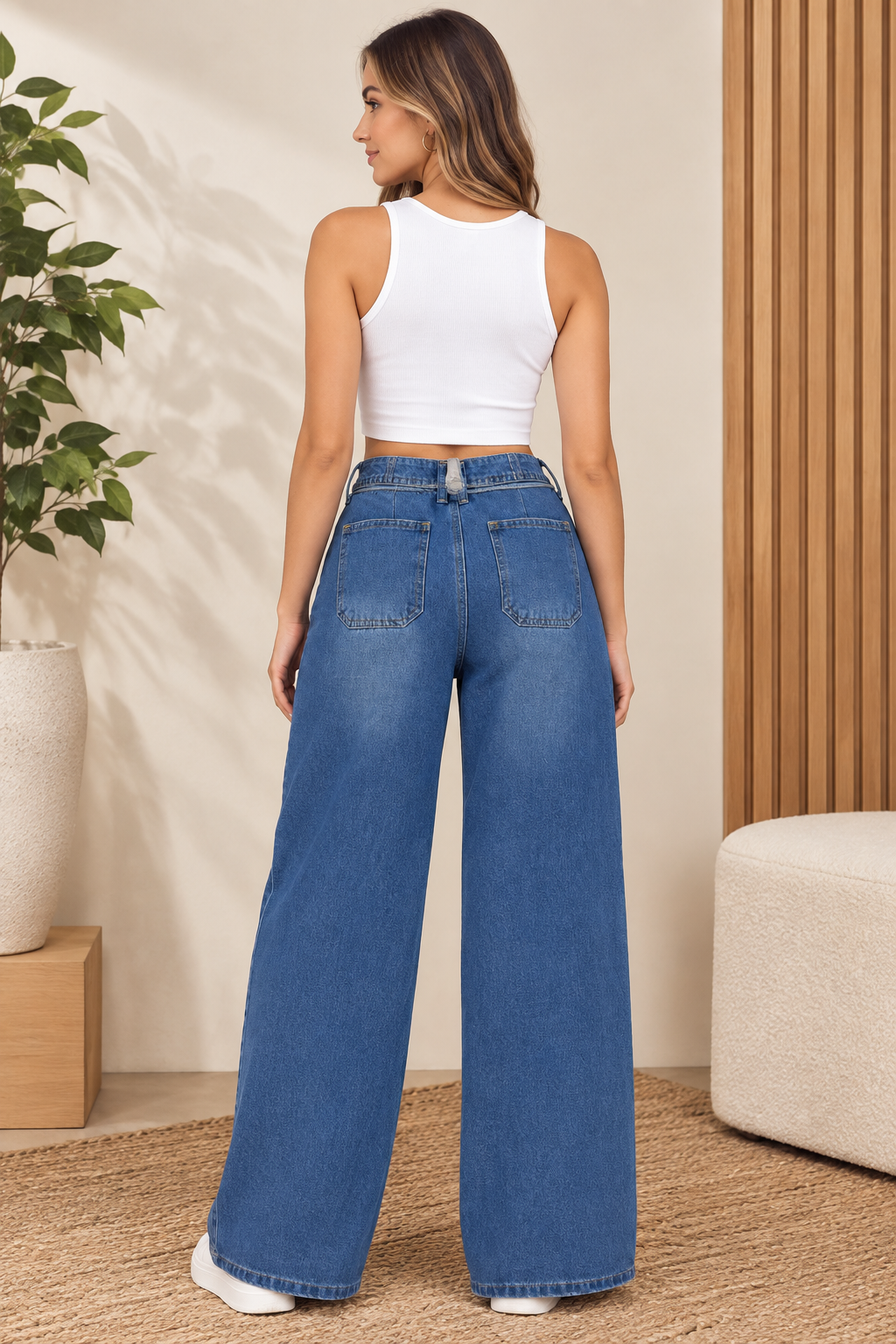 JEAN MUJER TIRO ALTO CON DETALLE DE LAZO WIDE LEG